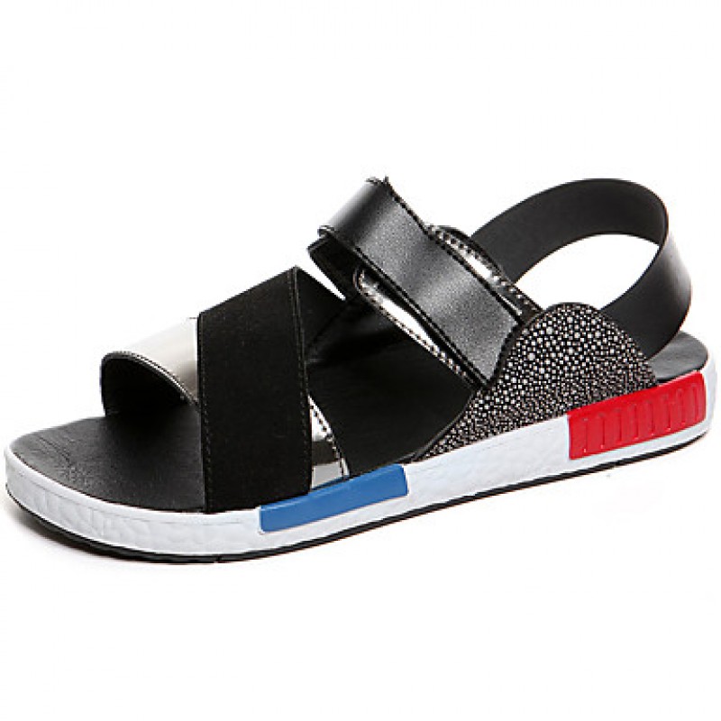 Men's Shoes Leatherette Casual Sandals Casual Flat Heel Magic Tape Silver / Gold / Multi-color  