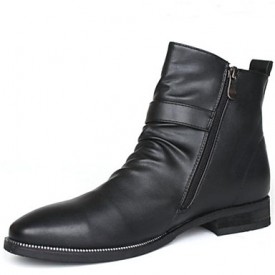 Shoes Casual Leather Boots Elevator Shoes Black  