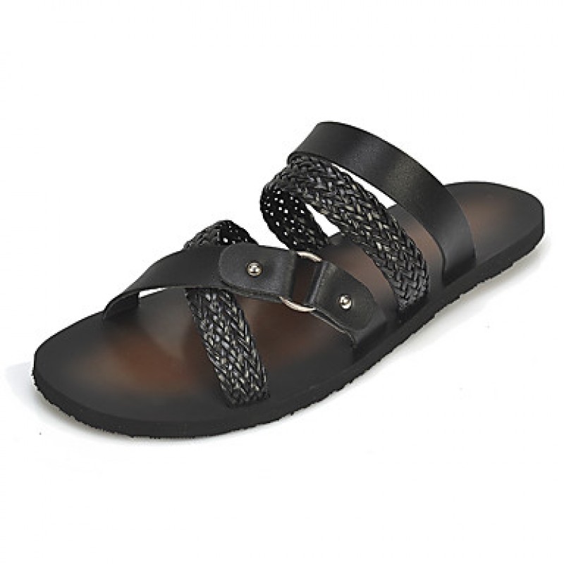   Men's Shoes Casual Leatherette Sandals Black / White  