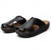 Men's Shoes summer Outdoor / Casual Leather Platform Slippers Black / Brown  