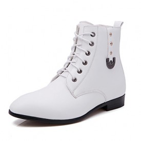 Shoes Leather / Leatherette Outdoor / Casual / Athletic Boots Outdoor / Casual / Athletic Flat Heel Rivet Black / White  
