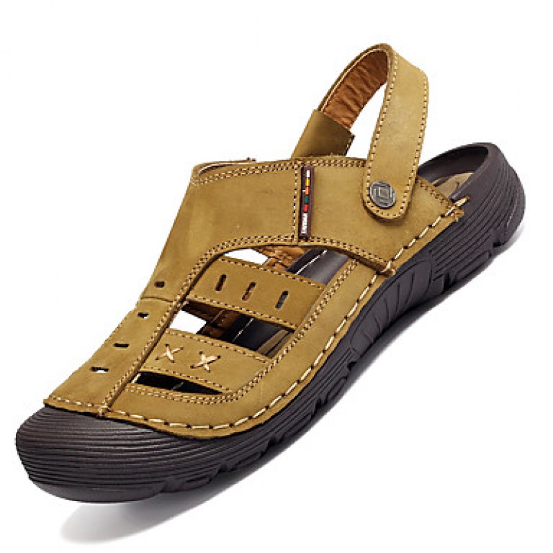 Men's Genuine Leather Slippers Outdoor Comfortable Sandals Beach Shoes  